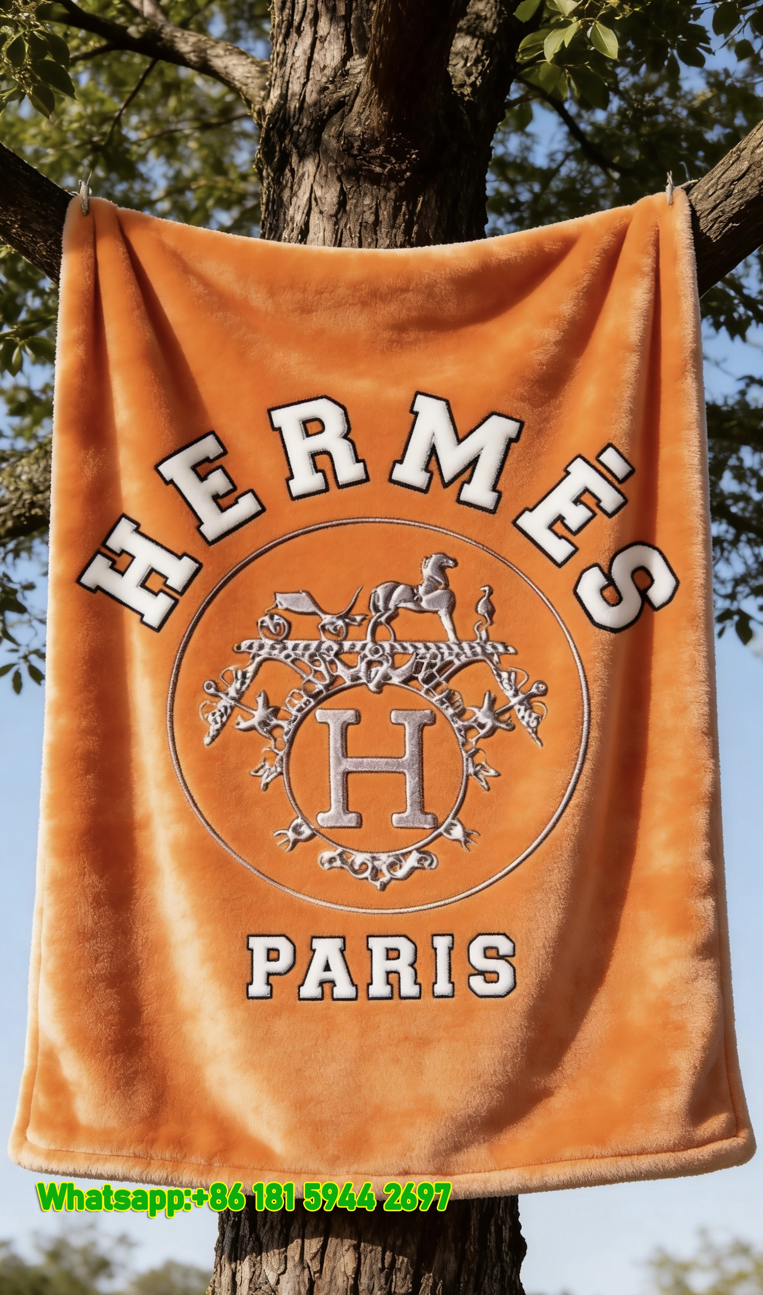 Luxury Hermès Orange H Crest Flannel Sofa Throw Blanket IMG_4933
